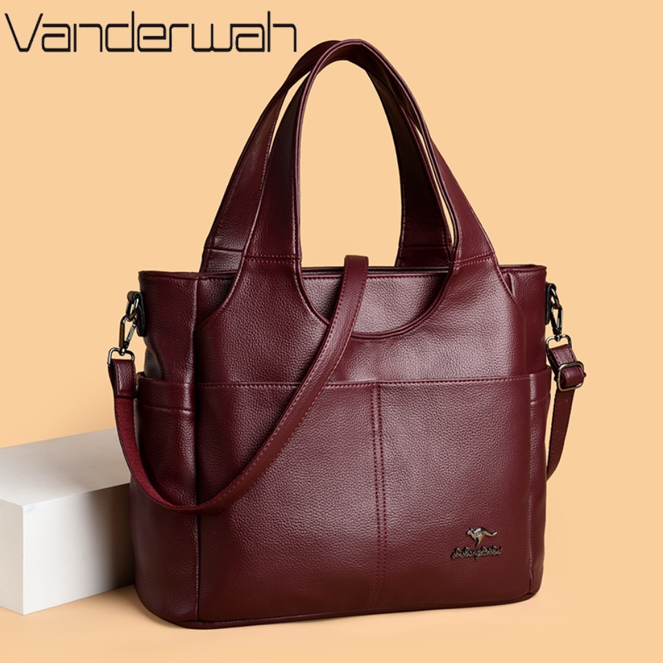 Women Bags Polene - Weiche Leder-Tragetasche mit 3 Hauptfächern, Doppel-Fronttasche,