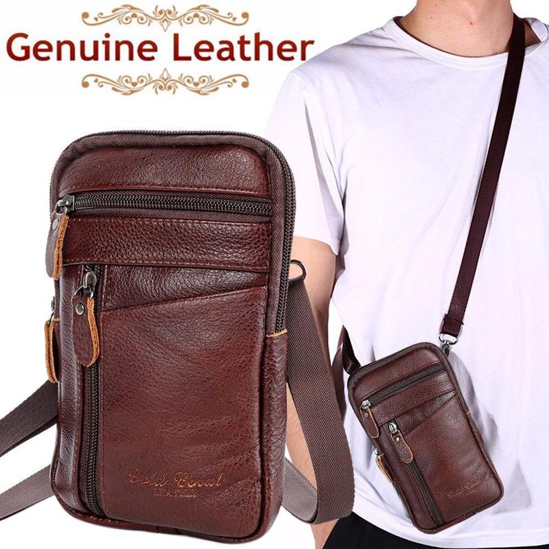 Saddle Bag Leather - Herren-Tasche aus echtem Leder, vertikale Handytasche,