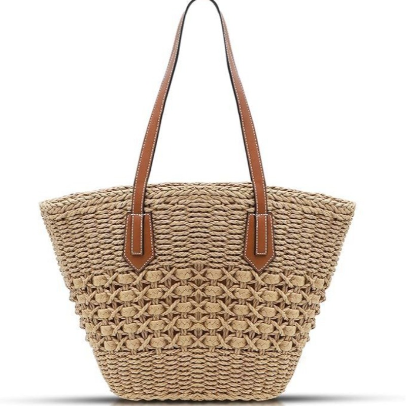 Crochet Market Bag - Neue Damen-Stroh-Schultertasche, große Rattan-Häkeltasche, gewebte Tragetasche,