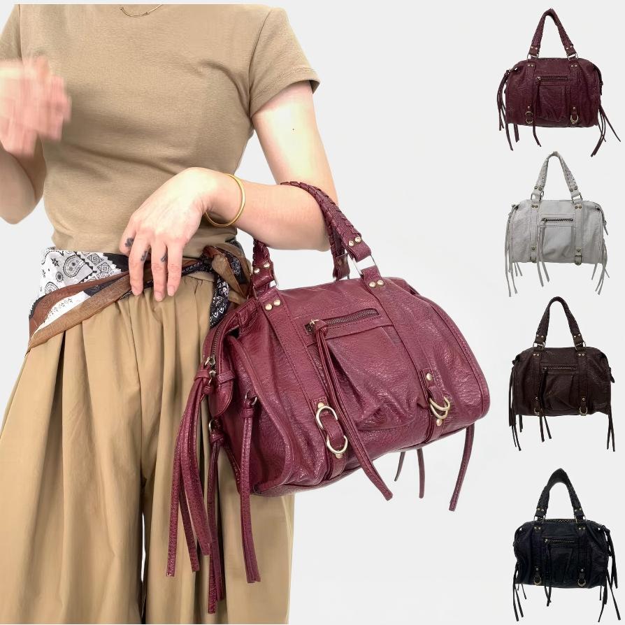 Women Bags Polene - Damen Retro-Motorrad-Handtasche, Schultertasche im Wasteland-Stil mit
