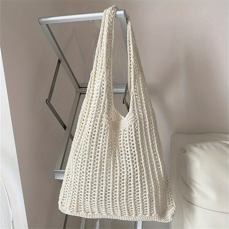 Crochet Market Bag - Einfarbige Strick-Umhängetasche mit großer Kapazität, böhmische