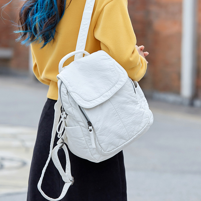 Women Bags H&M - Damen rucksack weiß gewaschener Leder rucksack