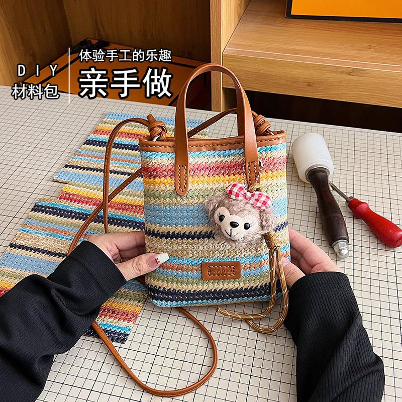 Women'S Retro Bags - DIY Stricktasche - Anfänger-Set - Regenbogenfarbene