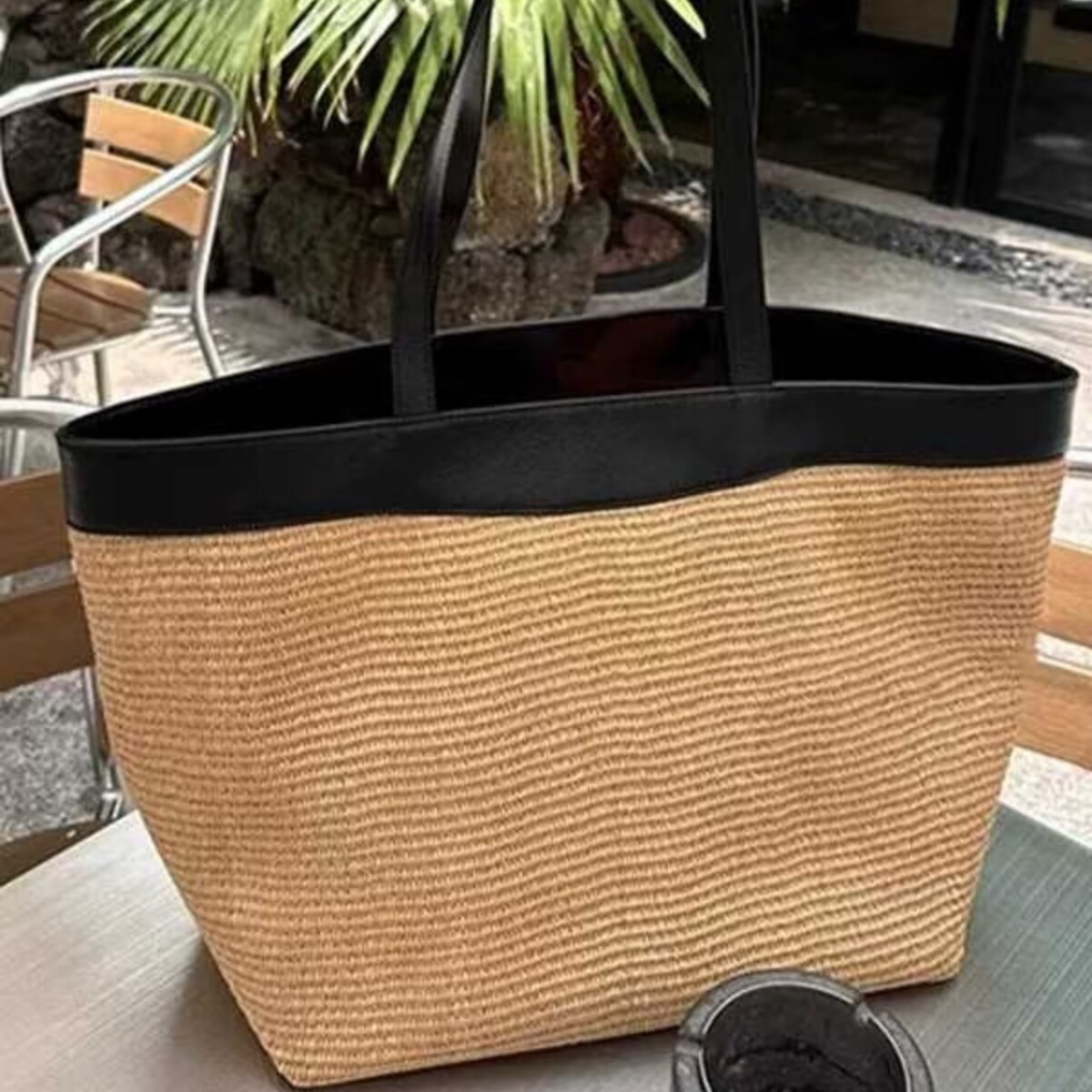 Crochet Market Bag - Patchwork Gewebte Tragetasche Bohemian Häkel-Strohtaschen für