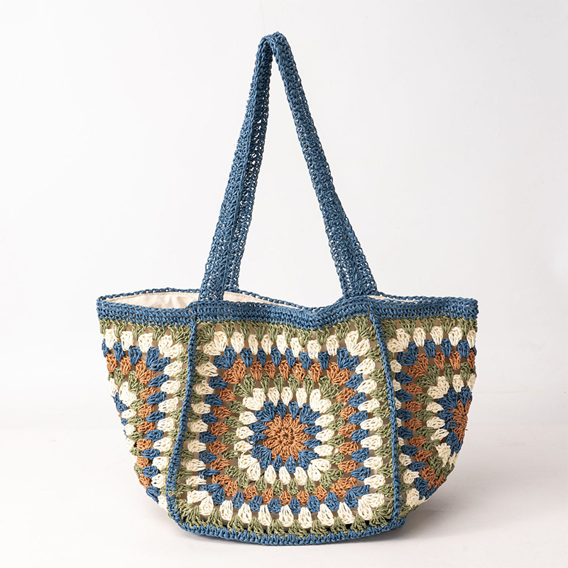 Crochet Market Bag - Sommer Handgewebte Tasche Farbe Match Muster