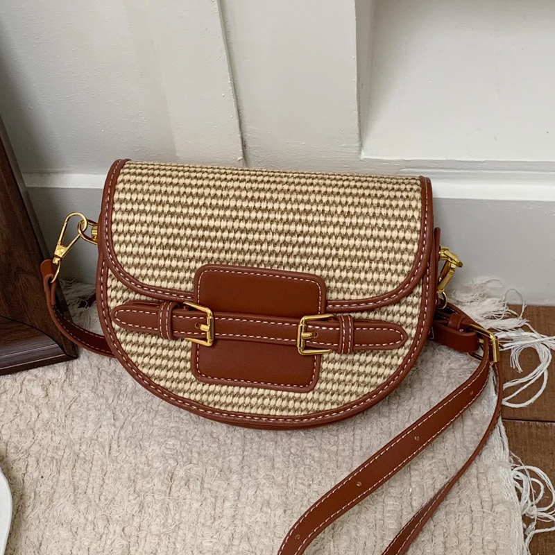 Saddle Bag Leather - Englischer Stil Mini-Strohsatteltaschen für Damen –