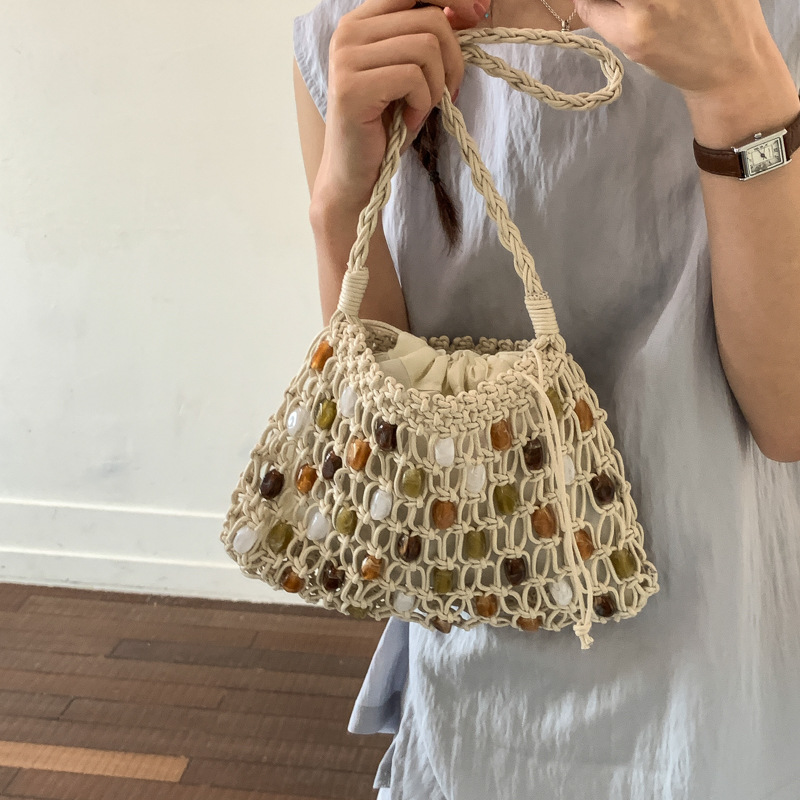 Crochet Market Bag - Hohlgeflochtene Damen-Schultertasche, Seil-Strick-Handtaschen, Böhmische Häkel-Netztaschen für