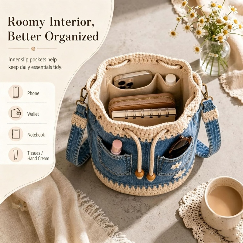 Denim-Häkel-Bucket-Bag, handge – Crochet Market Bag Bewertung und Preis